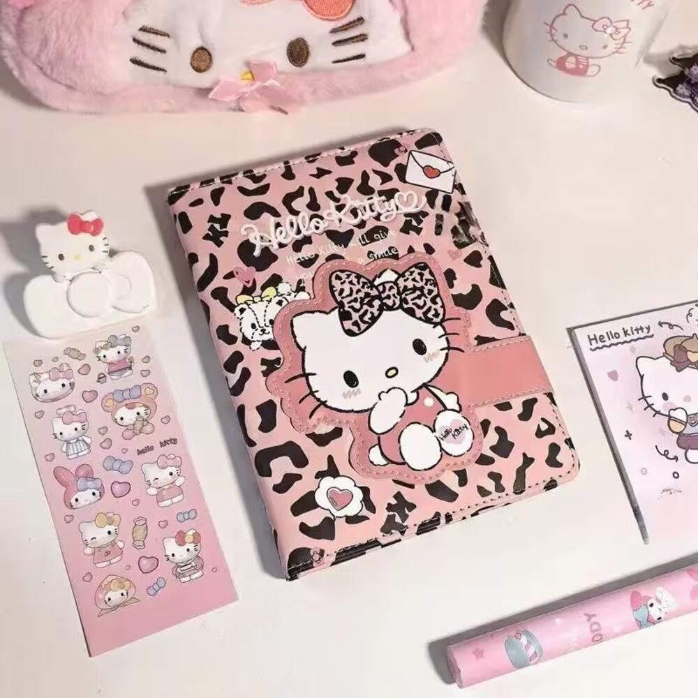 #6115 Leopard Print Magnetic Journal - Hello Kitty
